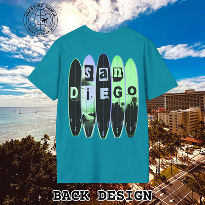 Surfboard Dreams San Diego, California, Back Print T-Shirt