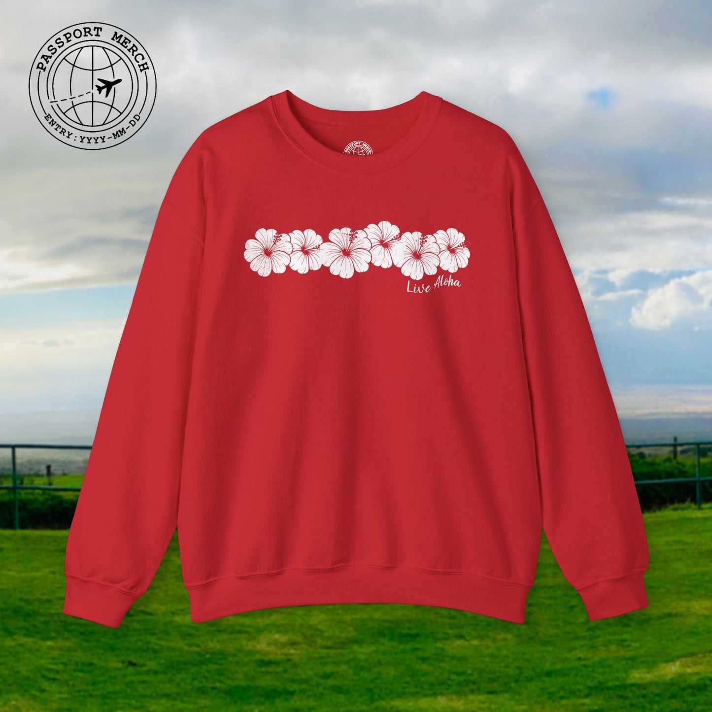 Live Aloha Monochrome Hibiscus, Hawaii Crewneck