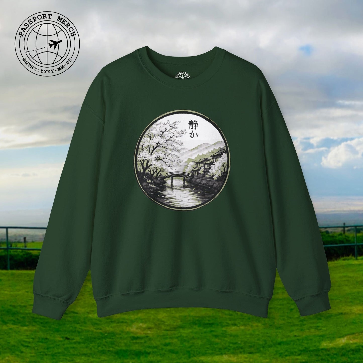 Monochrome Shizuka (Tranquil), Japan Crewneck