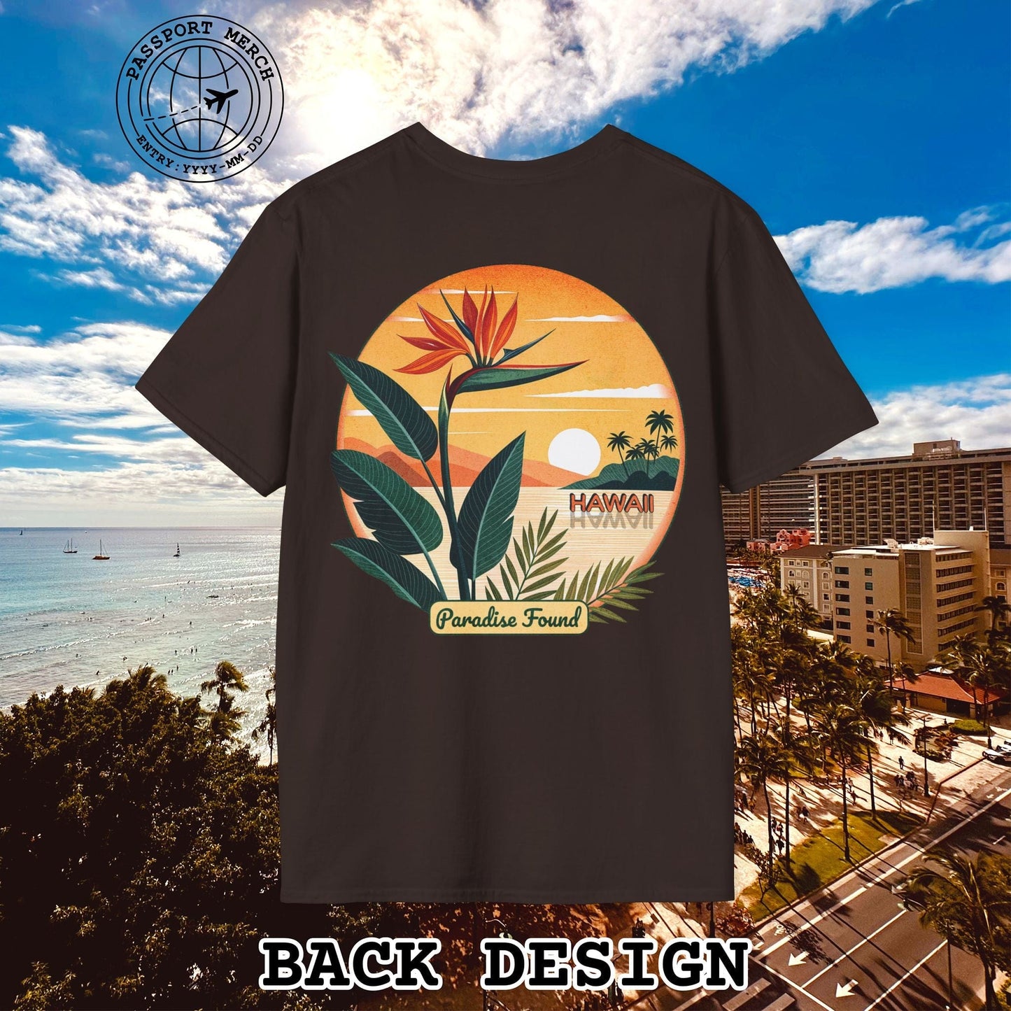 Retro (Bird of) Paradise Found, Hawaii, Back Print T-Shirt