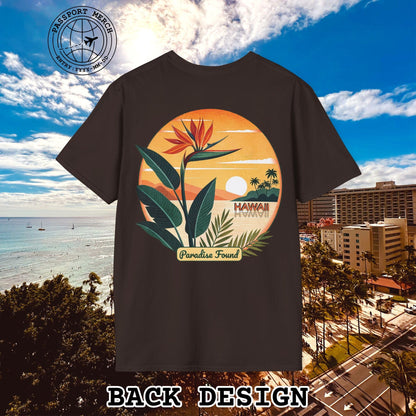 Retro (Bird of) Paradise Found, Hawaii, Back Print T-Shirt