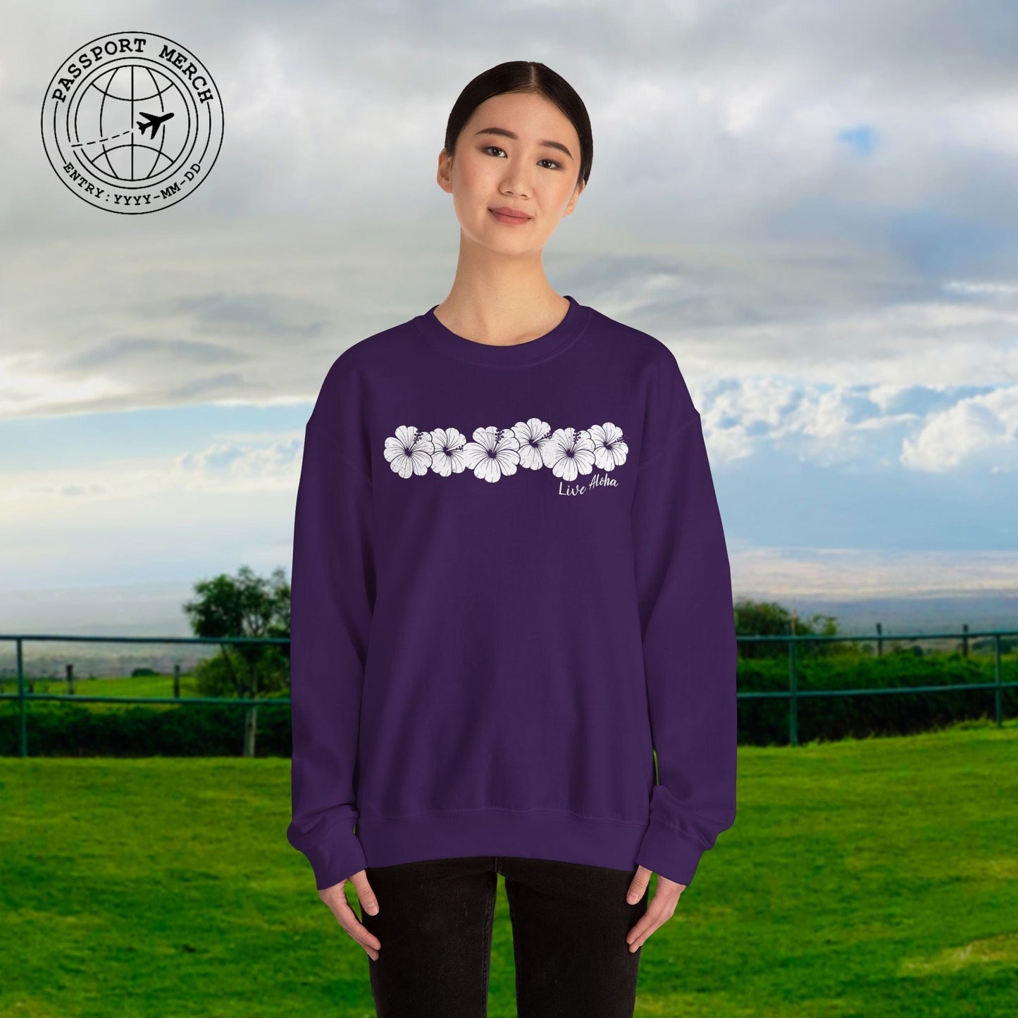 Live Aloha Monochrome Hibiscus, Hawaii Crewneck