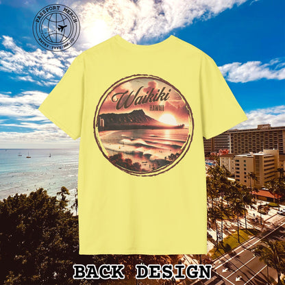 Vintage Nostalgia, Waikiki, Hawaii, Back Print T-Shirt
