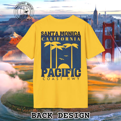 Santa Monica California PCH, Back Print T-Shirt