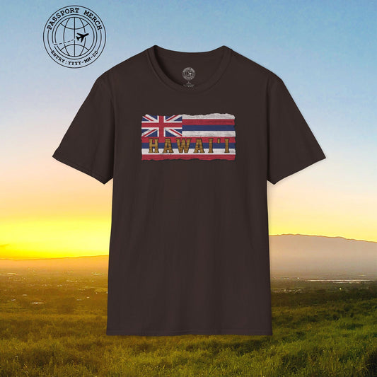 Vintage Koa Wood Carved Hawaiian Flag T-Shirt
