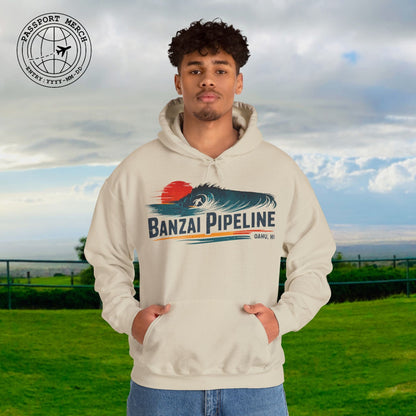 Banzai Pipeline, Oahu, Hawaii - Vibrant Surf Retro Hoodie