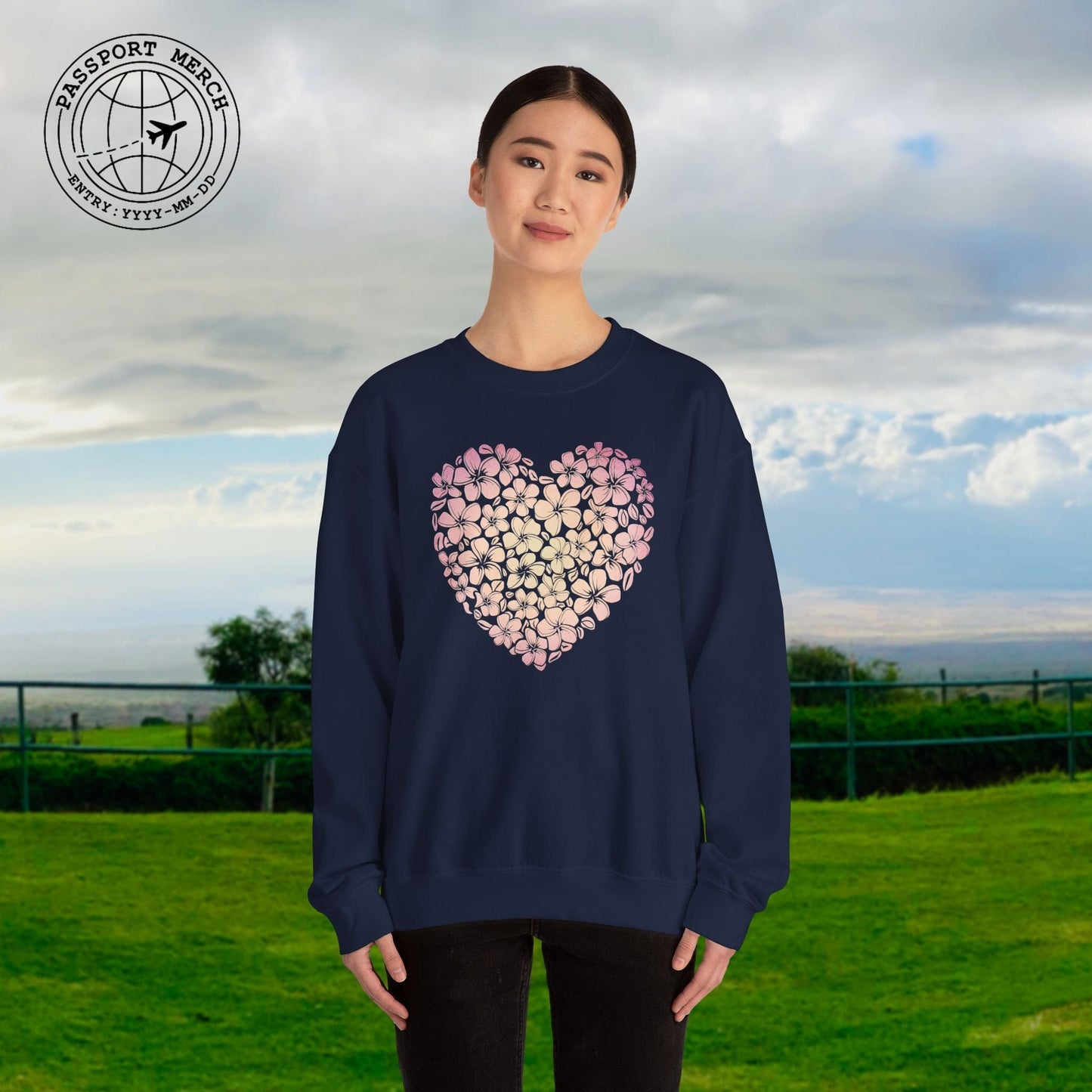 Hawaiian Plumeria Heart Crewneck