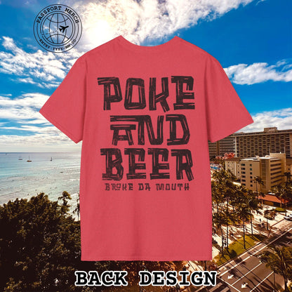 Poke and Beer, Hawaii, Back Print T-Shirt