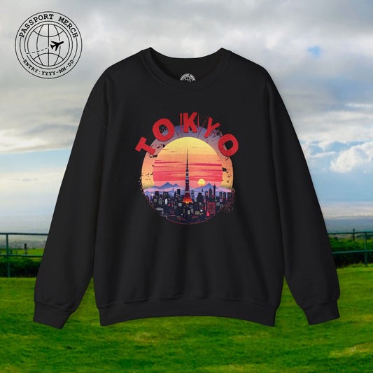 Retro Tokyo Tower Sunset, Japan Crewneck
