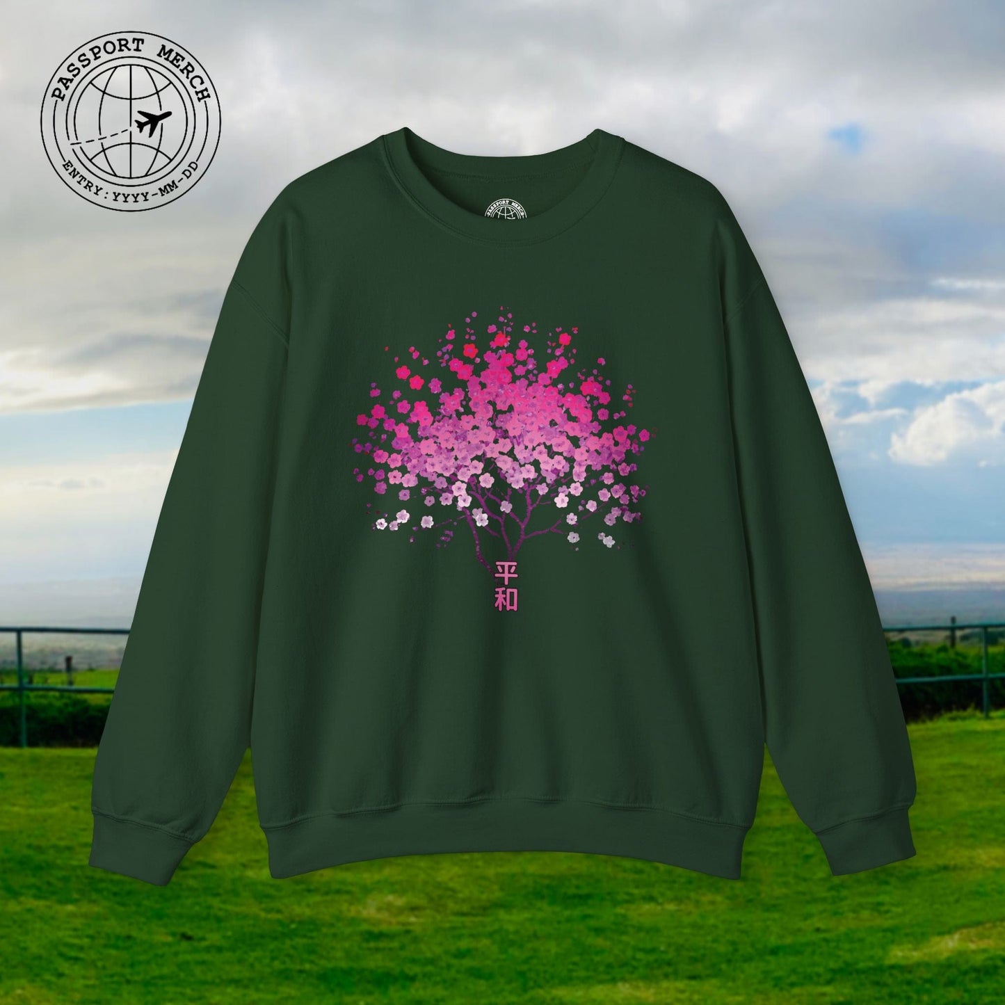 Cherry Blossoms Growing from Peace Japan Crewneck