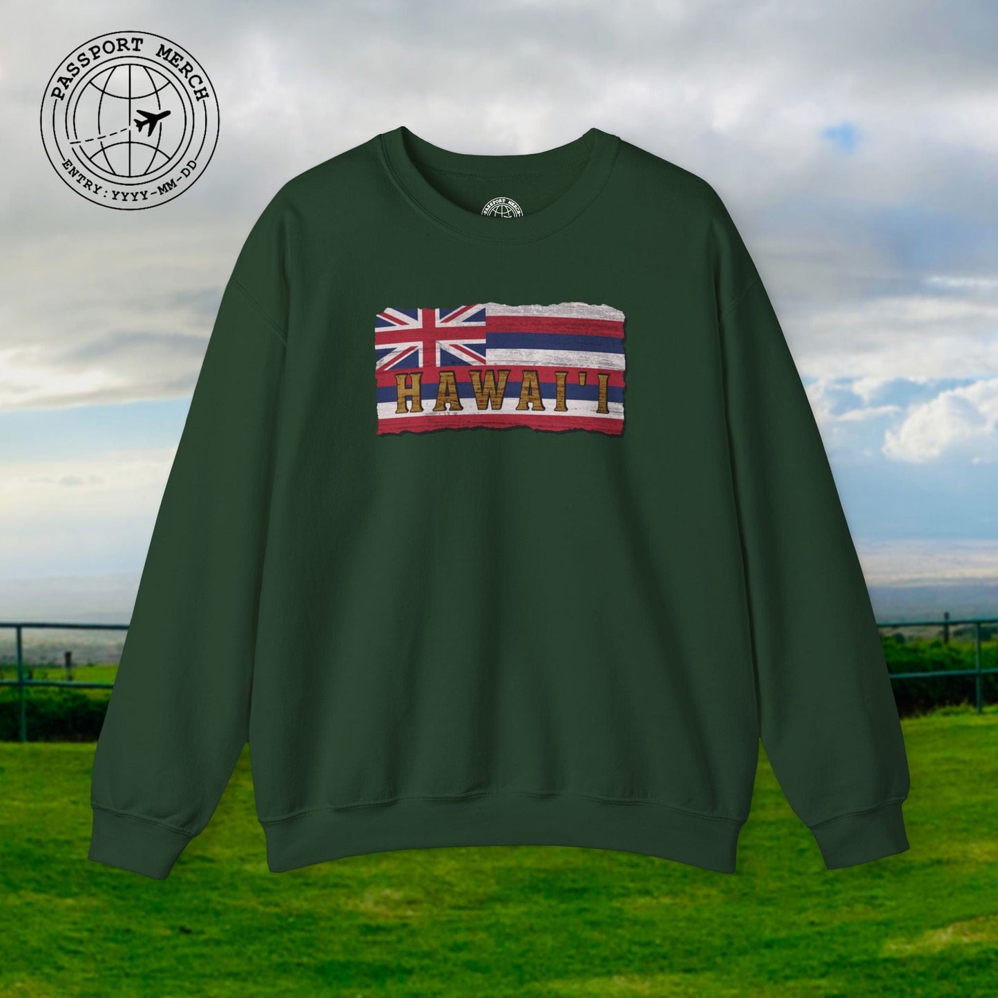 Vintage Koa Wood Carved Hawaiian Flag Crewneck