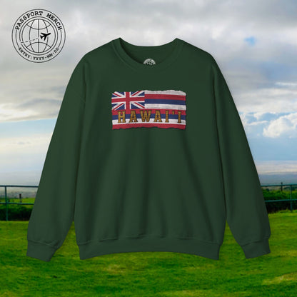 Vintage Koa Wood Carved Hawaiian Flag Crewneck