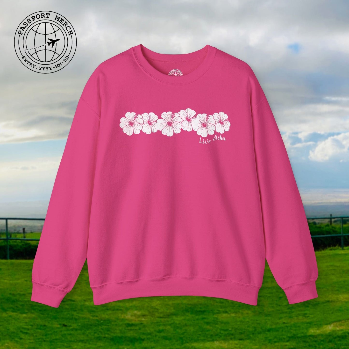 Live Aloha Monochrome Hibiscus, Hawaii Crewneck