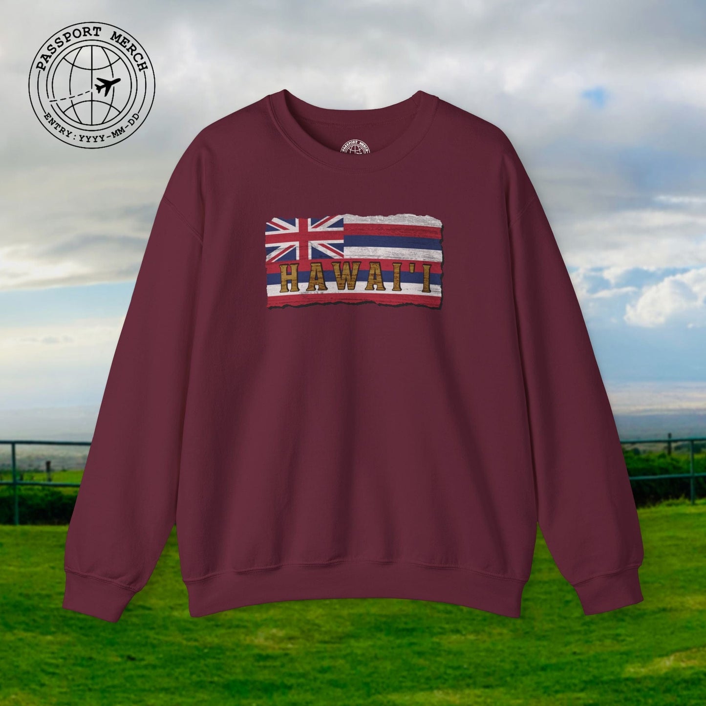 Vintage Koa Wood Carved Hawaiian Flag Crewneck