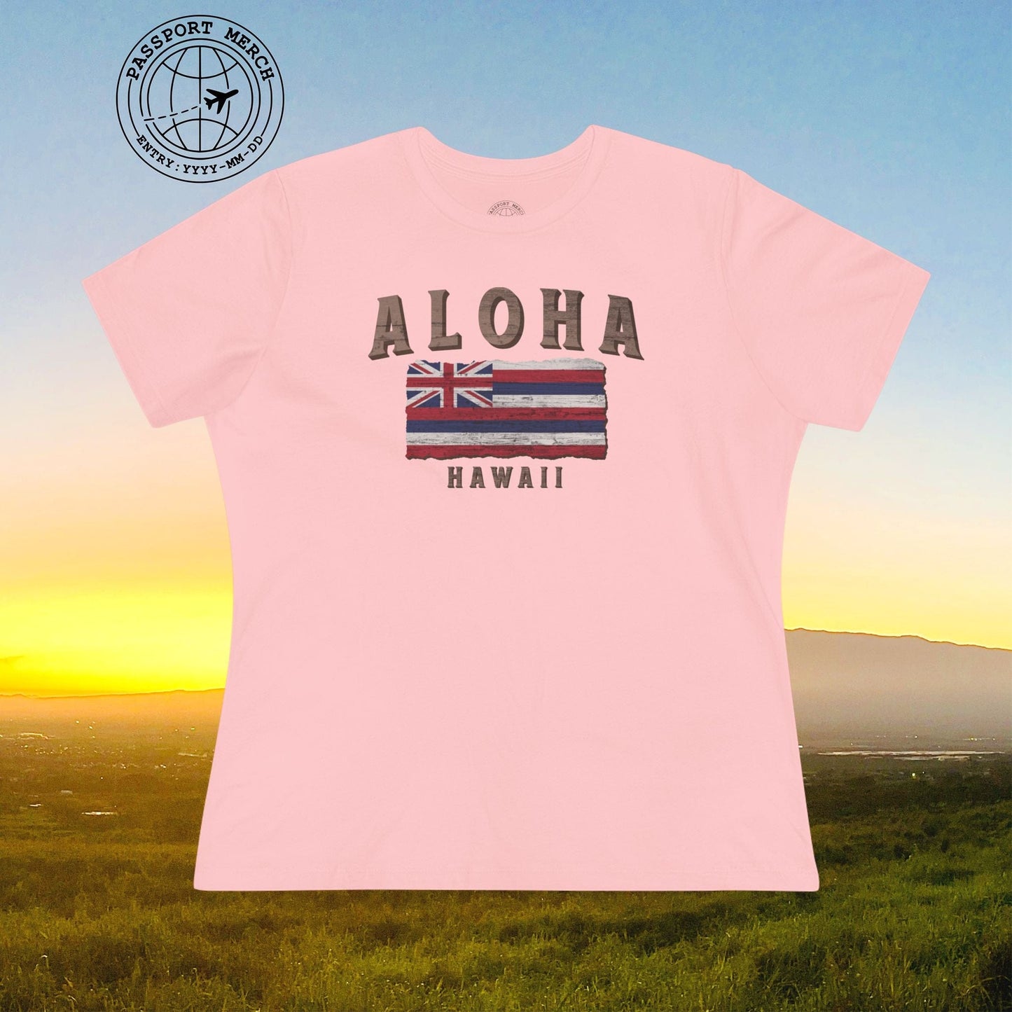 Koa Wood Aloha Hawaiian Flag, Womens Fit T-Shirt