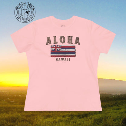 Koa Wood Aloha Hawaiian Flag, Womens Fit T-Shirt