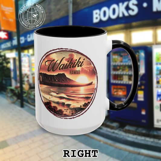 Vintage Nostalgia, Waikiki, Hawaii 15oz Mug