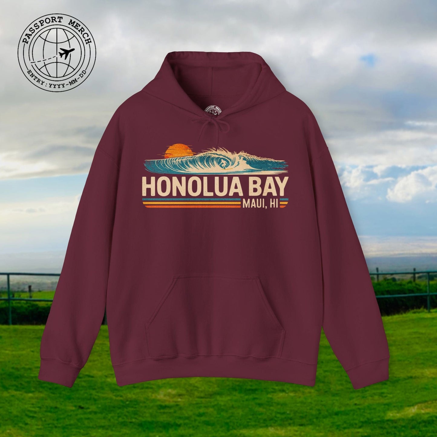 Honolua Bay, Maui, Hawaii - Vibrant Surf Retro Hoodie