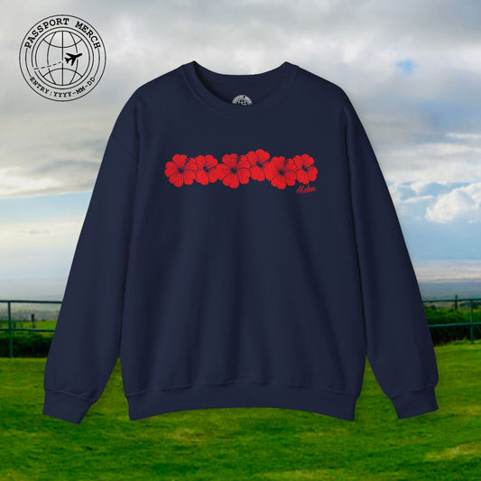 RED Monochrome Hibiscus, Hawaii Crewneck