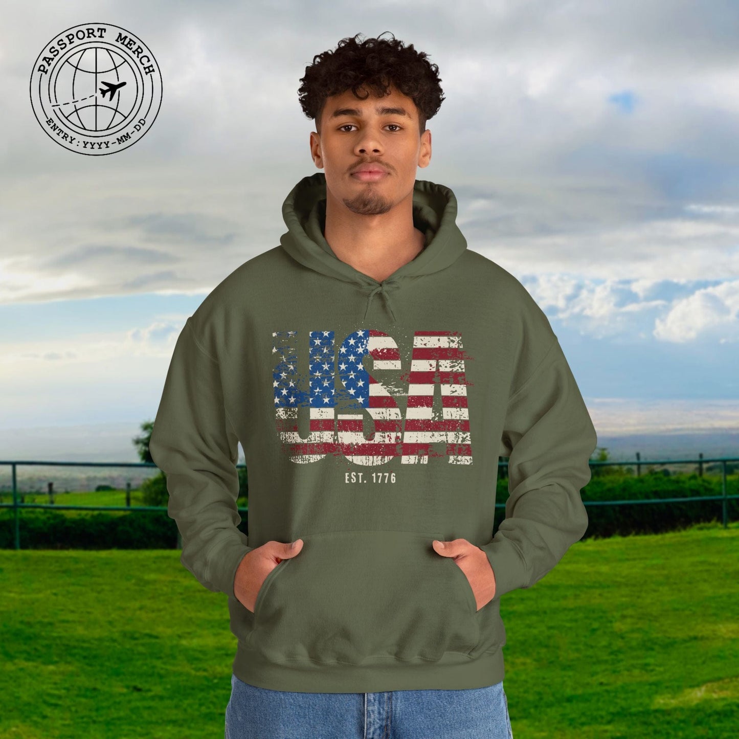 Vintage Distressed USA Letter Flag Hoodie