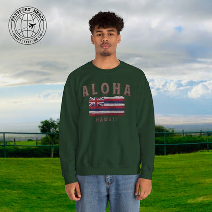 Koa Wood Aloha Hawaiian Flag Crewneck