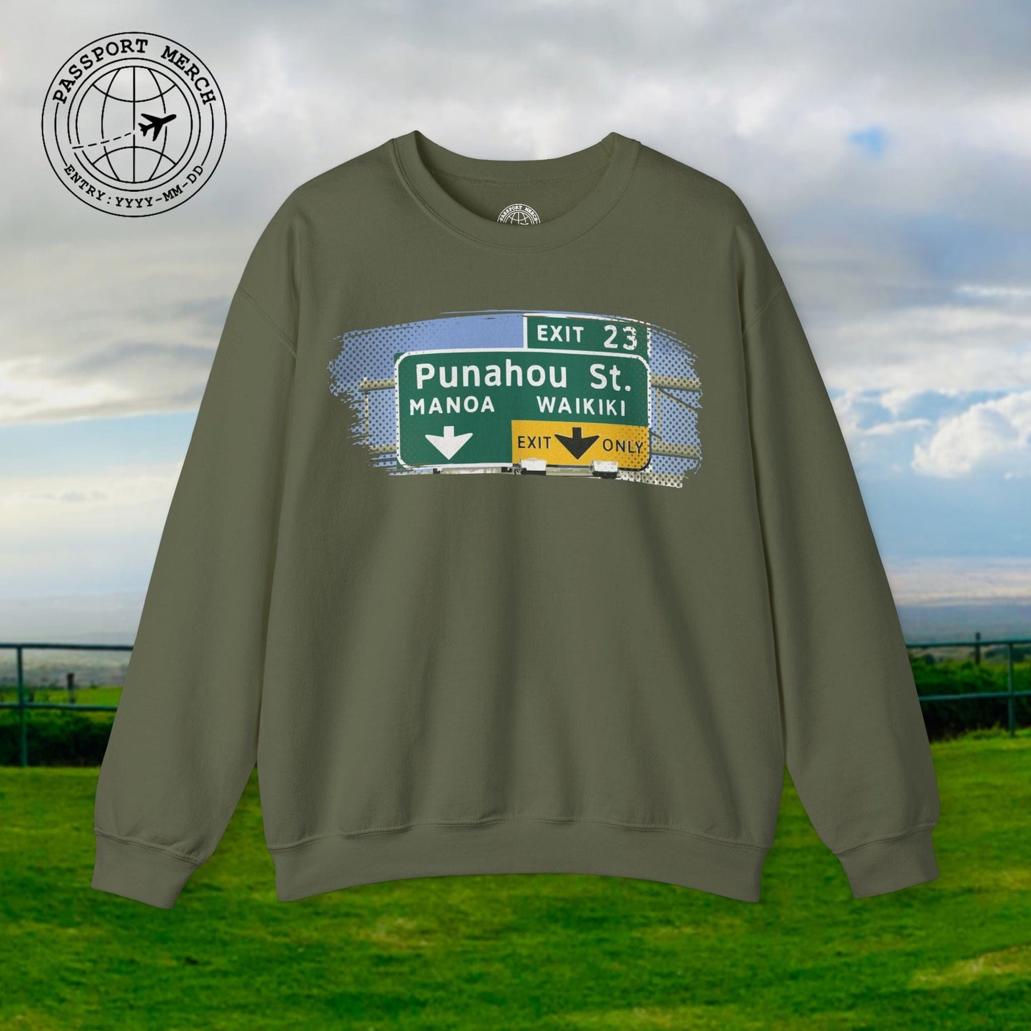 Signs of Wanderlust, Waikiki, Exit Only, Hawaii Crewneck