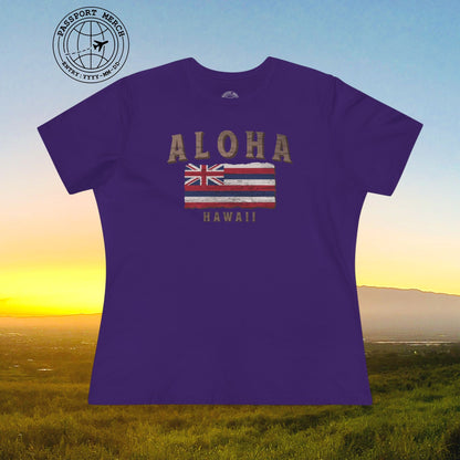 Koa Wood Aloha Hawaiian Flag, Womens Fit T-Shirt