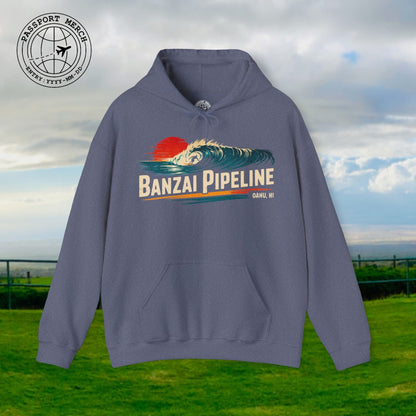 Banzai Pipeline, Oahu, Hawaii - Vibrant Surf Retro Hoodie