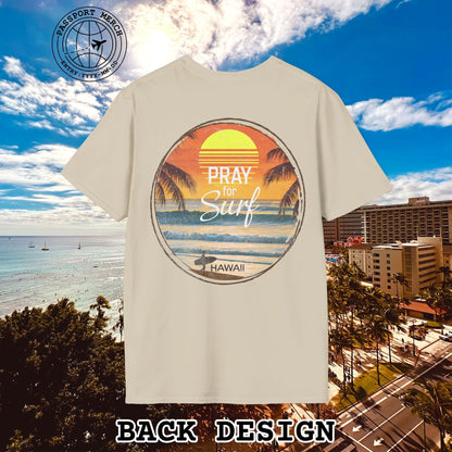 Pray for Surf Hawaii, Back Print T-Shirt