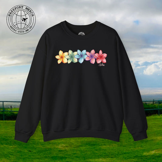 Five Vibrant Plumerias, Hawaii Crewneck