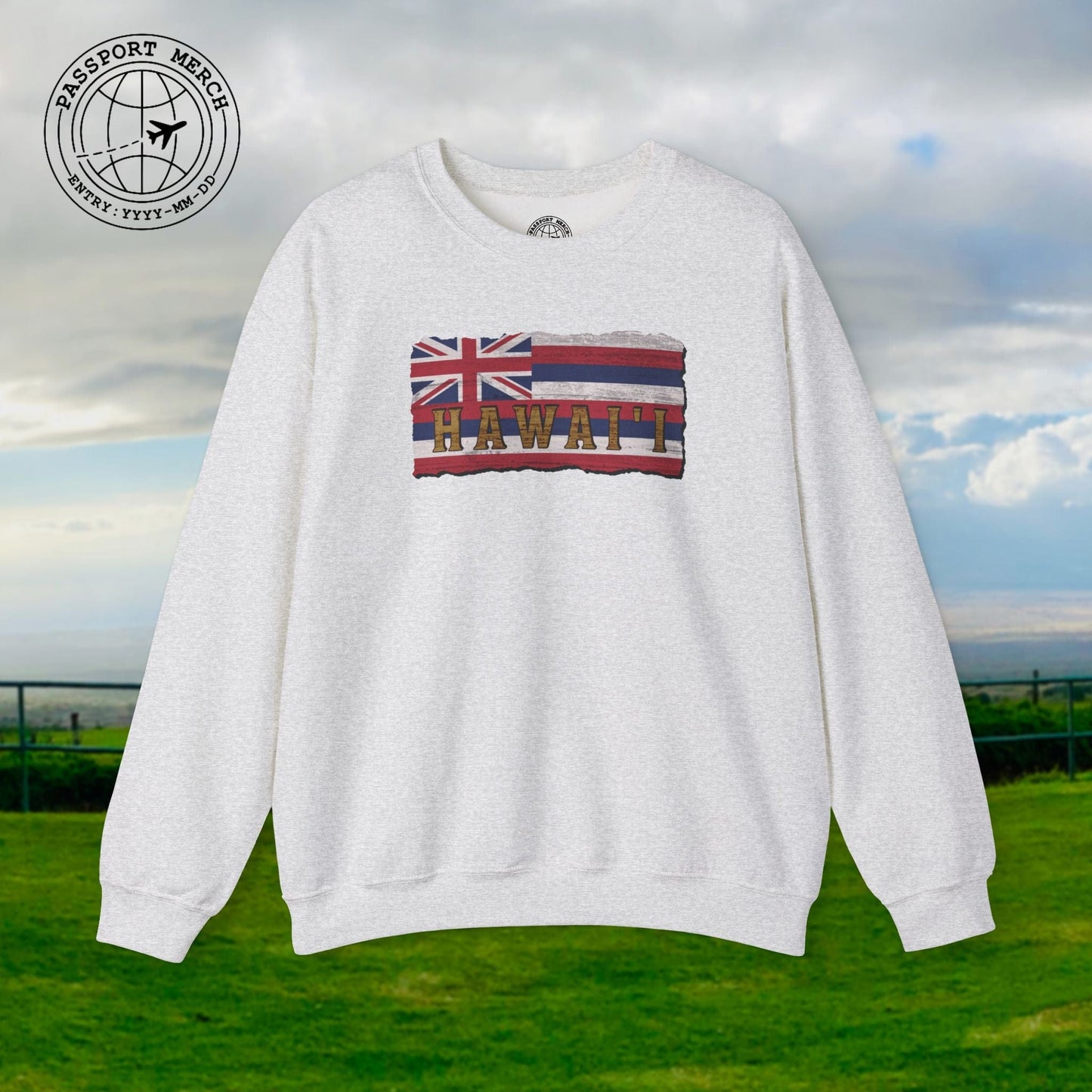 Vintage Koa Wood Carved Hawaiian Flag Crewneck