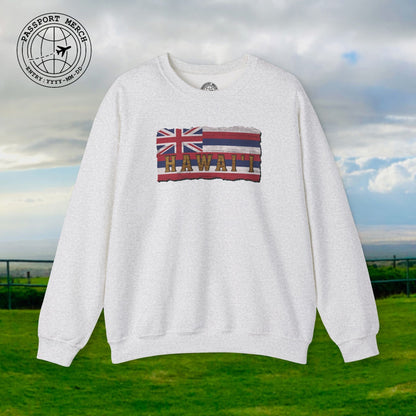 Vintage Koa Wood Carved Hawaiian Flag Crewneck