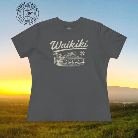 Monochrome Dreams of Waikiki, Hawaii, Womens Fit T-Shirt