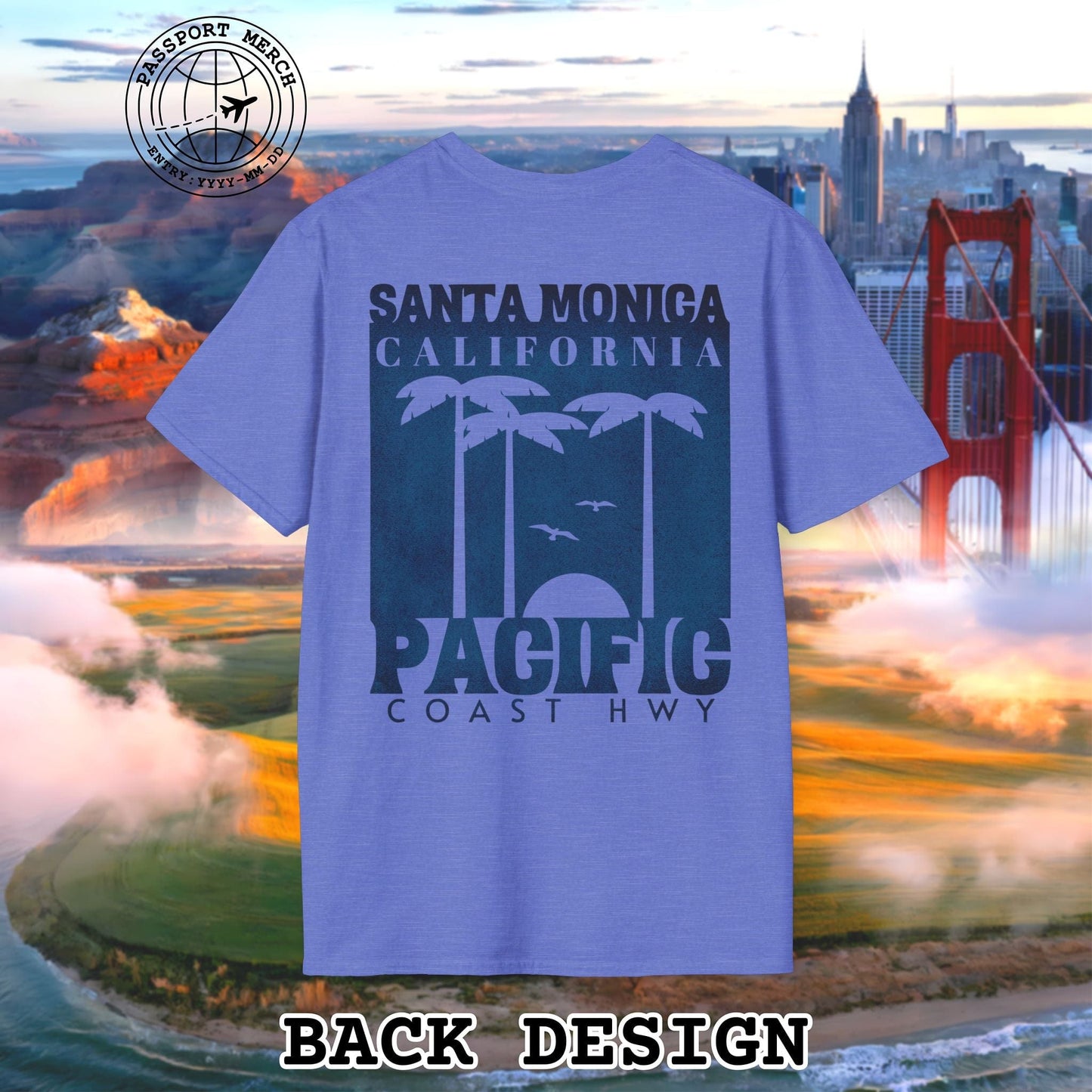 Santa Monica California PCH, Back Print T-Shirt