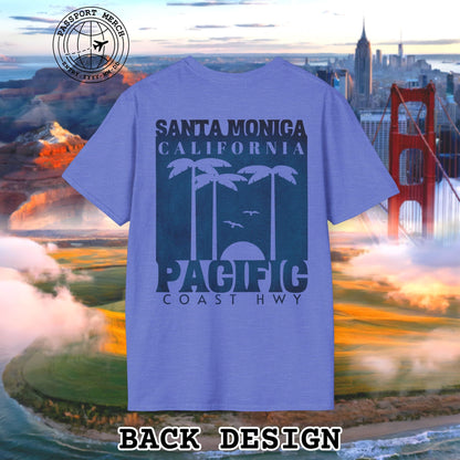 Santa Monica California PCH, Back Print T-Shirt