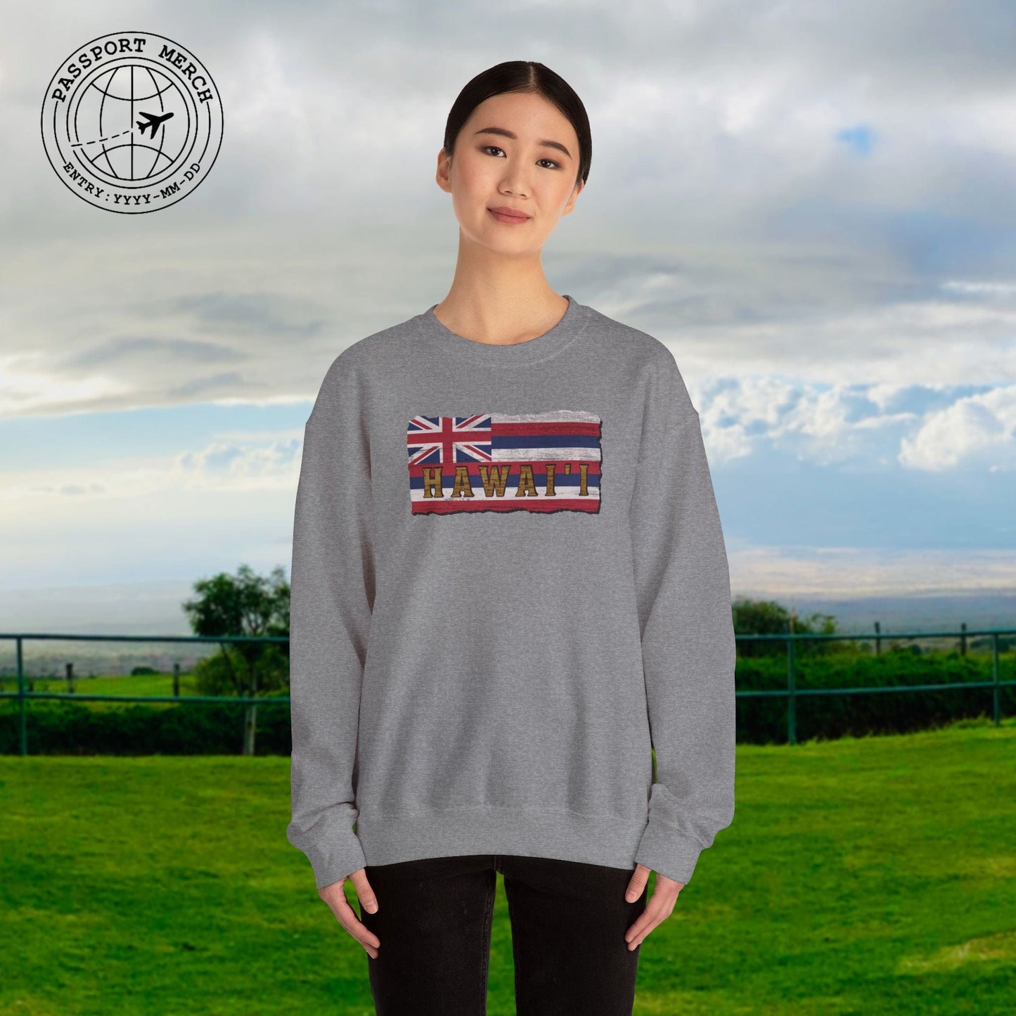 Vintage Koa Wood Carved Hawaiian Flag Crewneck