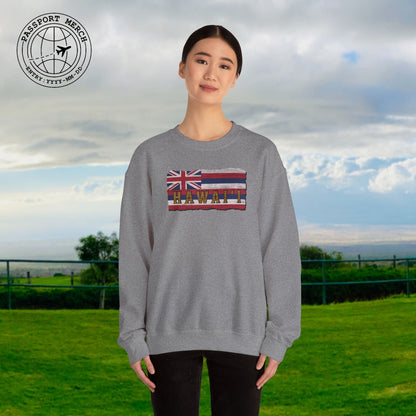 Vintage Koa Wood Carved Hawaiian Flag Crewneck