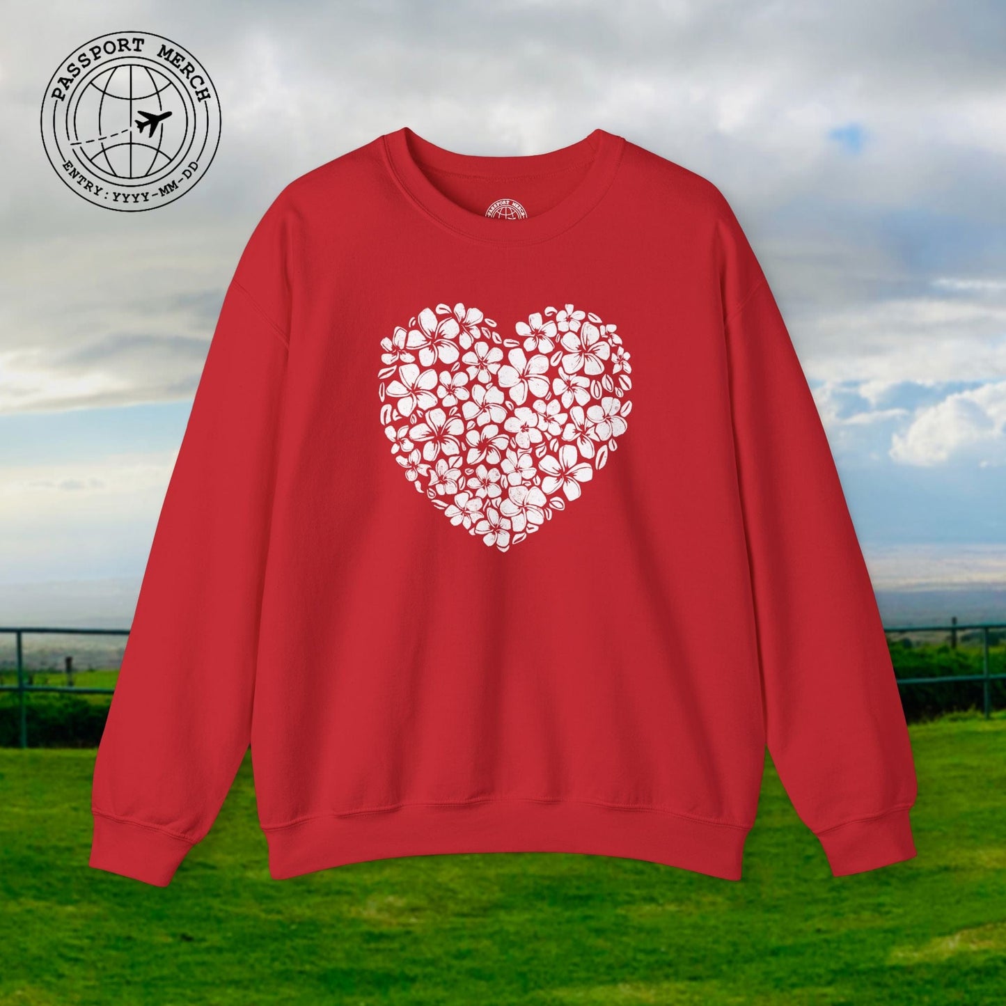 Valentine's Hawaiian Plumeria Heart Crewneck