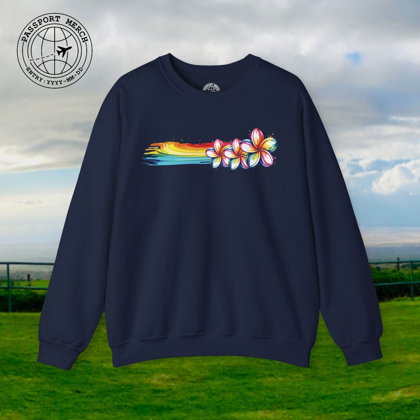 Neon Art Plumeria Rainbow, Hawaii Crewneck
