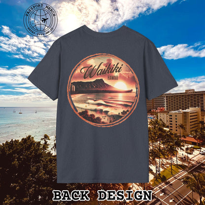 Vintage Nostalgia, Waikiki, Hawaii, Back Print T-Shirt