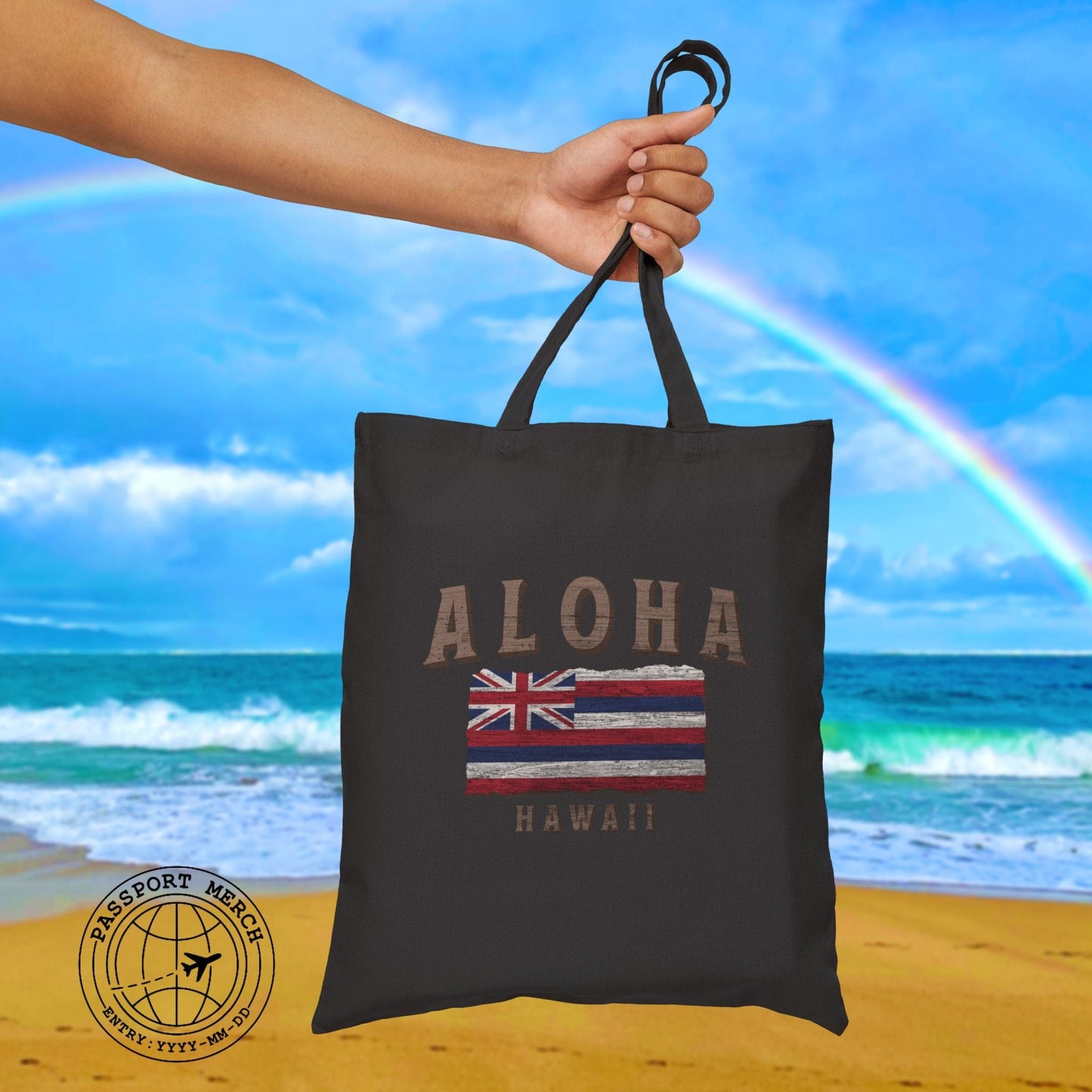 Koa Wood Aloha Hawaiian Flag Tote Bag