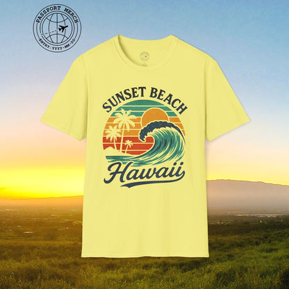 Sunset Beach, Oahu, Hawaii - Vibrant Wave Retro T-Shirt
