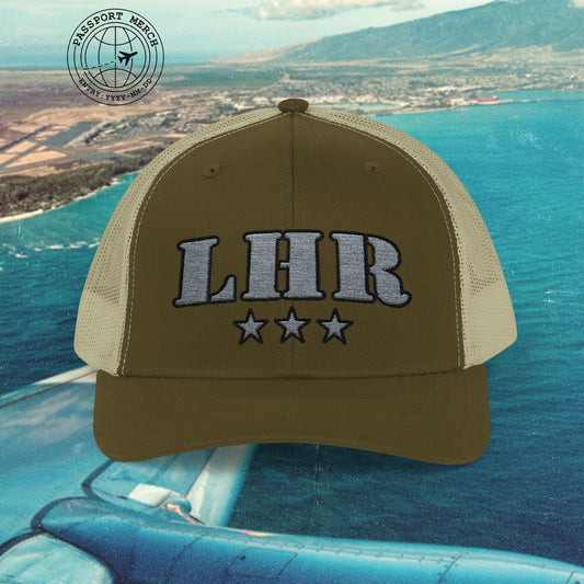 Classic Military, London Heathrow England Airport Code (LHR) Embroidered Trucker Hat