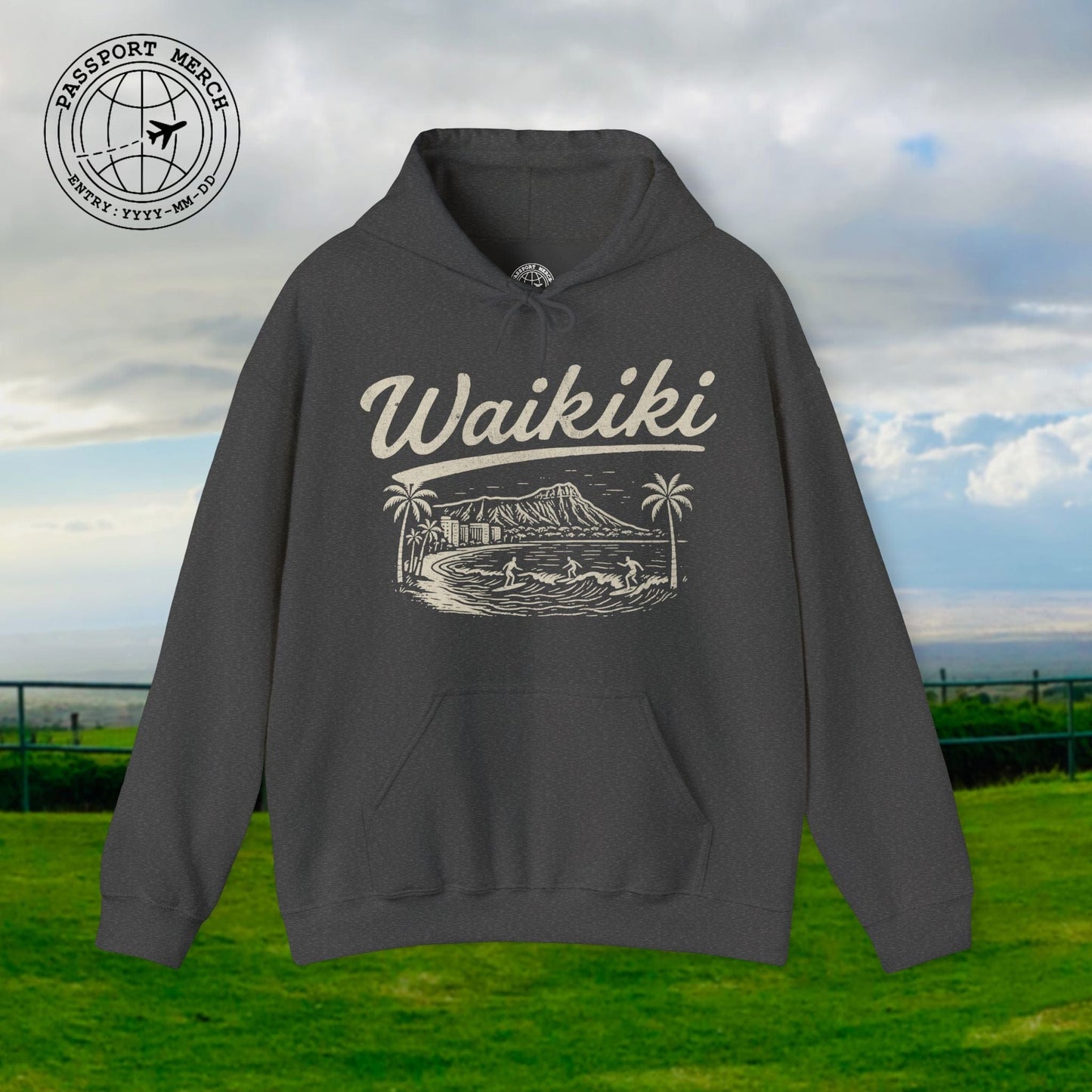 Monochrome Dreams of Waikiki, Hawaii Hoodie