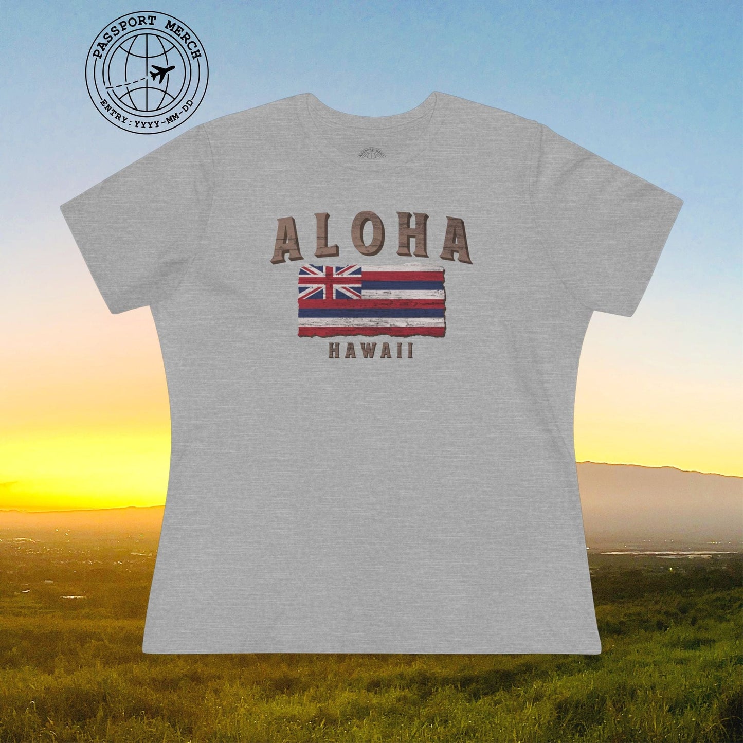 Koa Wood Aloha Hawaiian Flag, Womens Fit T-Shirt
