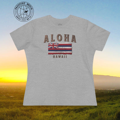 Koa Wood Aloha Hawaiian Flag, Womens Fit T-Shirt