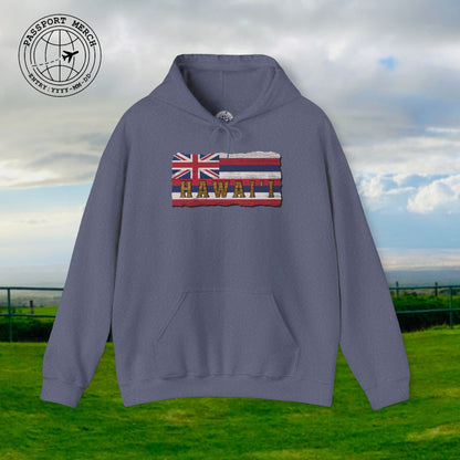 Vintage Koa Wood Carved Hawaiian Flag Hoodie