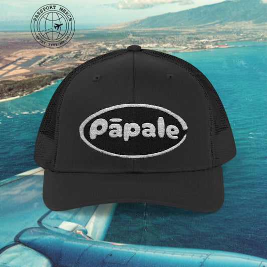 Hawaiian Language Embroidered Trucker Hat that says Hat (Papale)