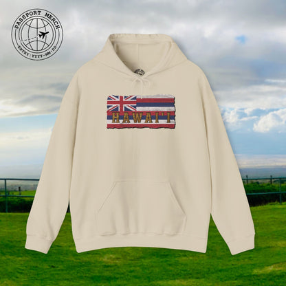 Vintage Koa Wood Carved Hawaiian Flag Hoodie