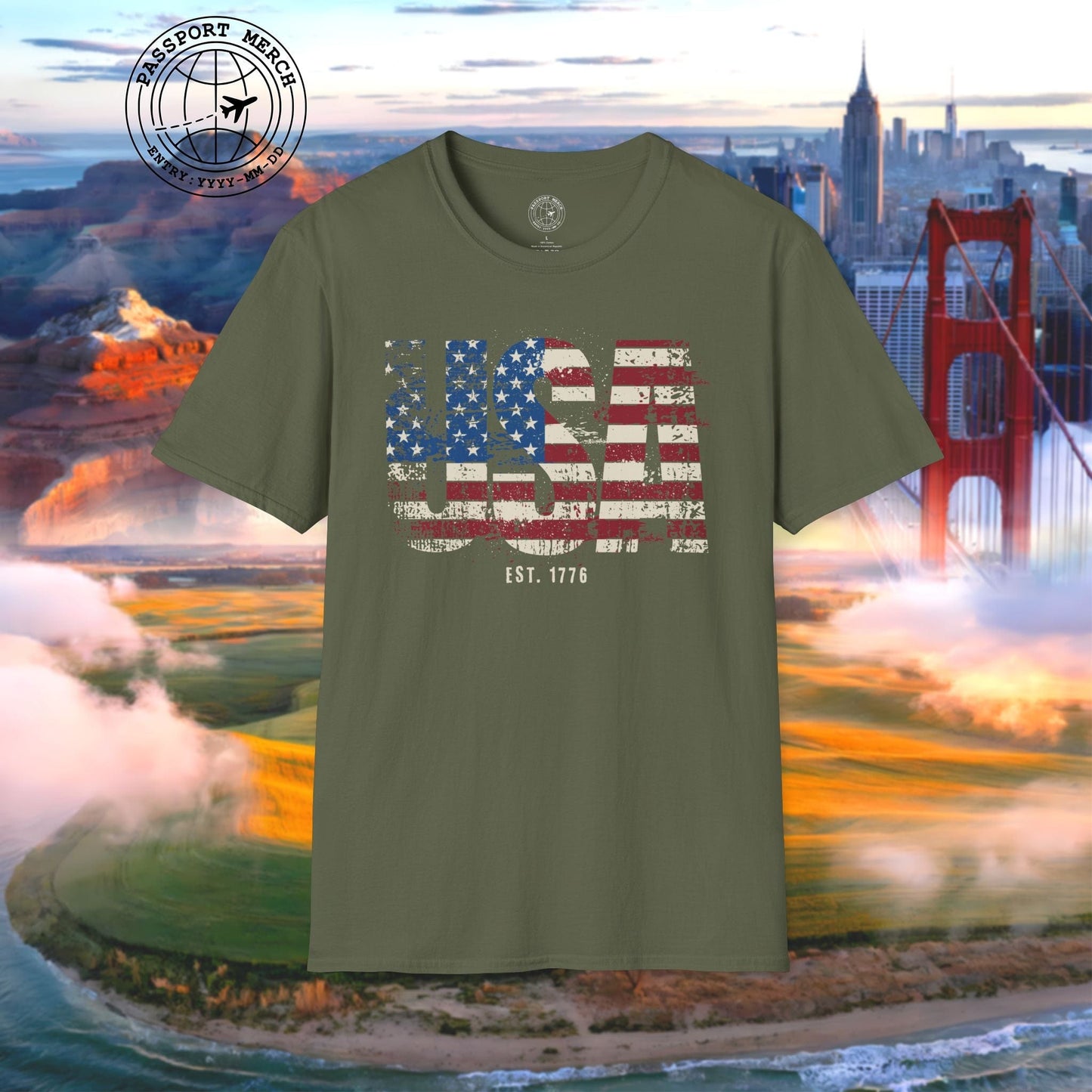 Vintage Distressed USA Letter Flag T-Shirt